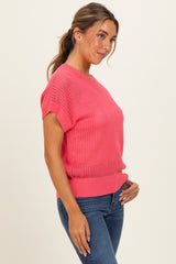 Pink Open-Knit Dolman Sleeve Top
