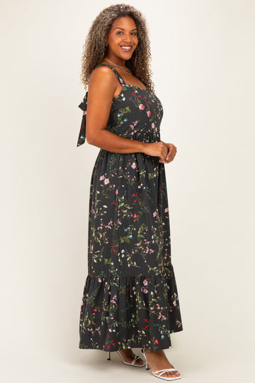 Forest Green Floral Bow Strap Plus Maxi Dress