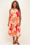 Coral Floral Pleated Plus Midi Dress