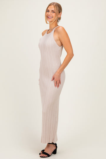 Sand Halter Ribbed Knit Maxi Dress