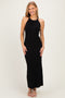 Black Halter Ribbed Knit Maxi Dress