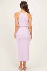 Light Pink Halter Ribbed Knit Maternity Maxi Dress