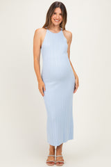 Sky Halter Ribbed Knit Maternity Maxi Dress