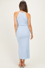 Sky Halter Ribbed Knit Maternity Maxi Dress