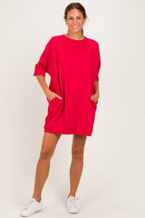 Watermelon Red Oversized Maternity T-Shirt Dress
