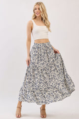 Cream Tiered Floral Print Maxi Skirt