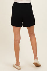 Black Drawstring Pleated Maternity Shorts