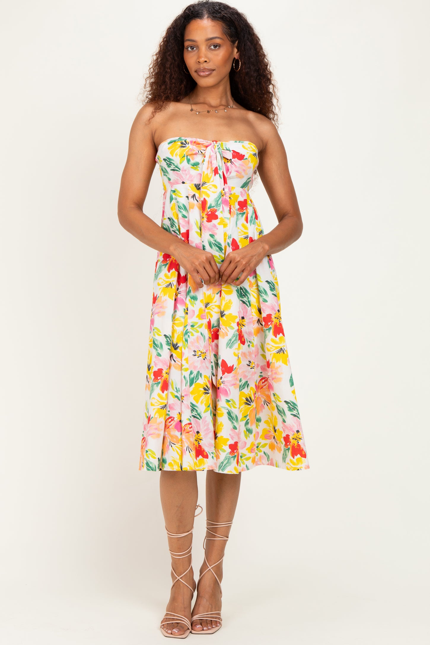 Ivory Floral Keyhole Halter Midi Dress