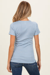 Blue Stripe Scoop Neck Henley Maternity Top