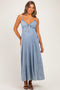 Light Blue Chambray Beaded Front Tie Maternity Maxi Dress