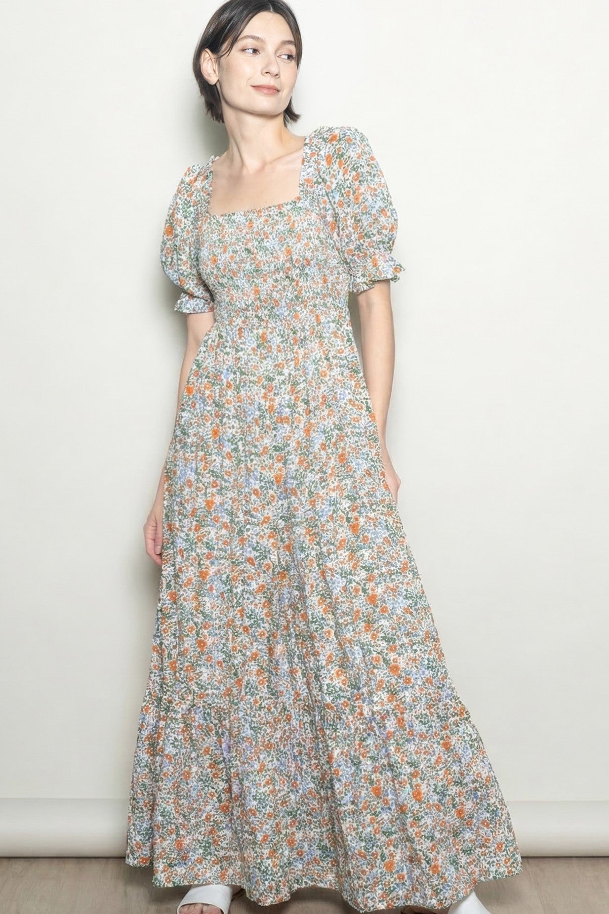 vintage cream floral maxi dress 'Isis' Vintage Cream Floral Print Corset Maxi Dress