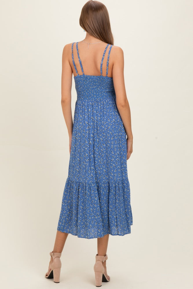 Blue Floral Lace Detail Strappy Maternity Maxi Dress – PinkBlush