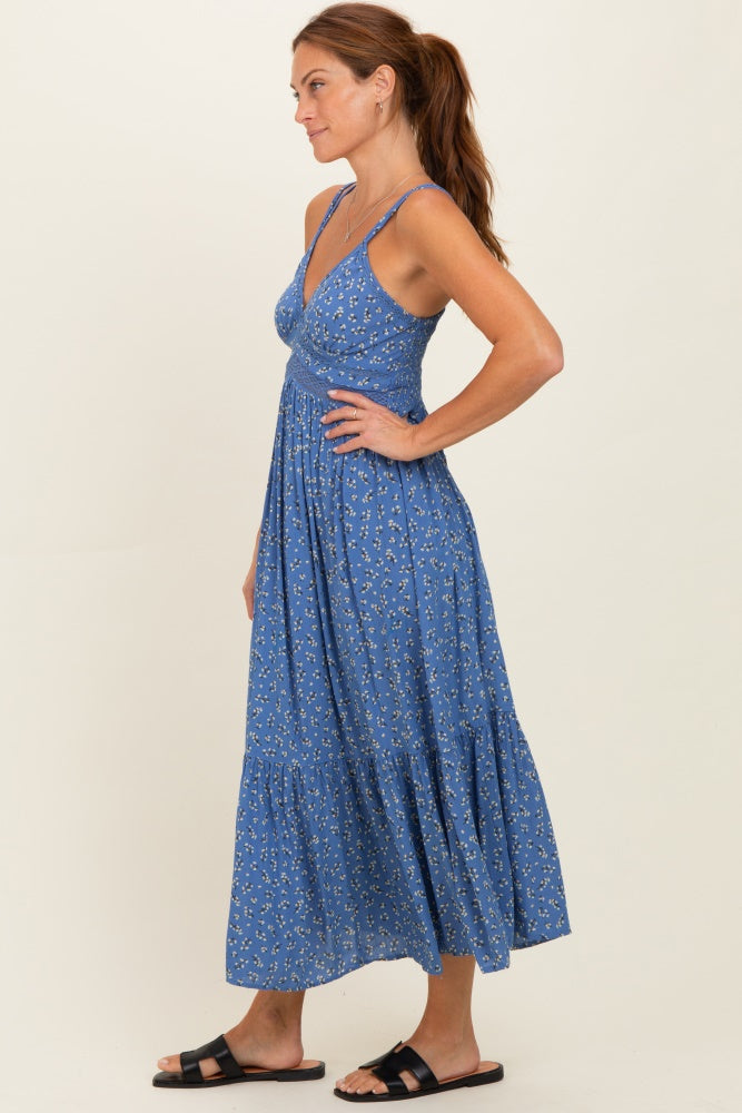 Blue Floral Lace Detail Strappy Maxi Dress  PinkBlush