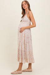 Ivory Printed Lace Inset Tiered Maternity Maxi Dress
