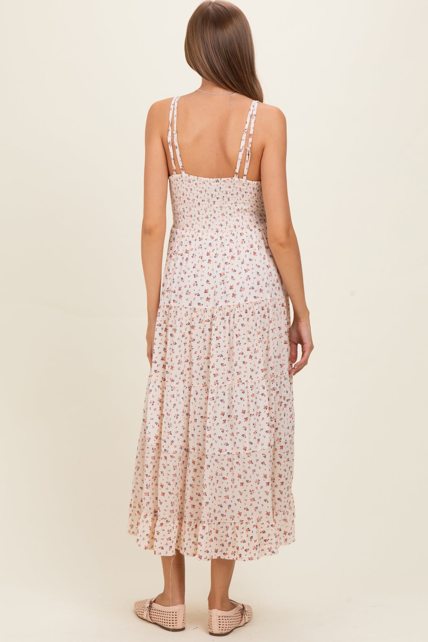 Ivory Printed Lace Inset Tiered Maternity Maxi Dress