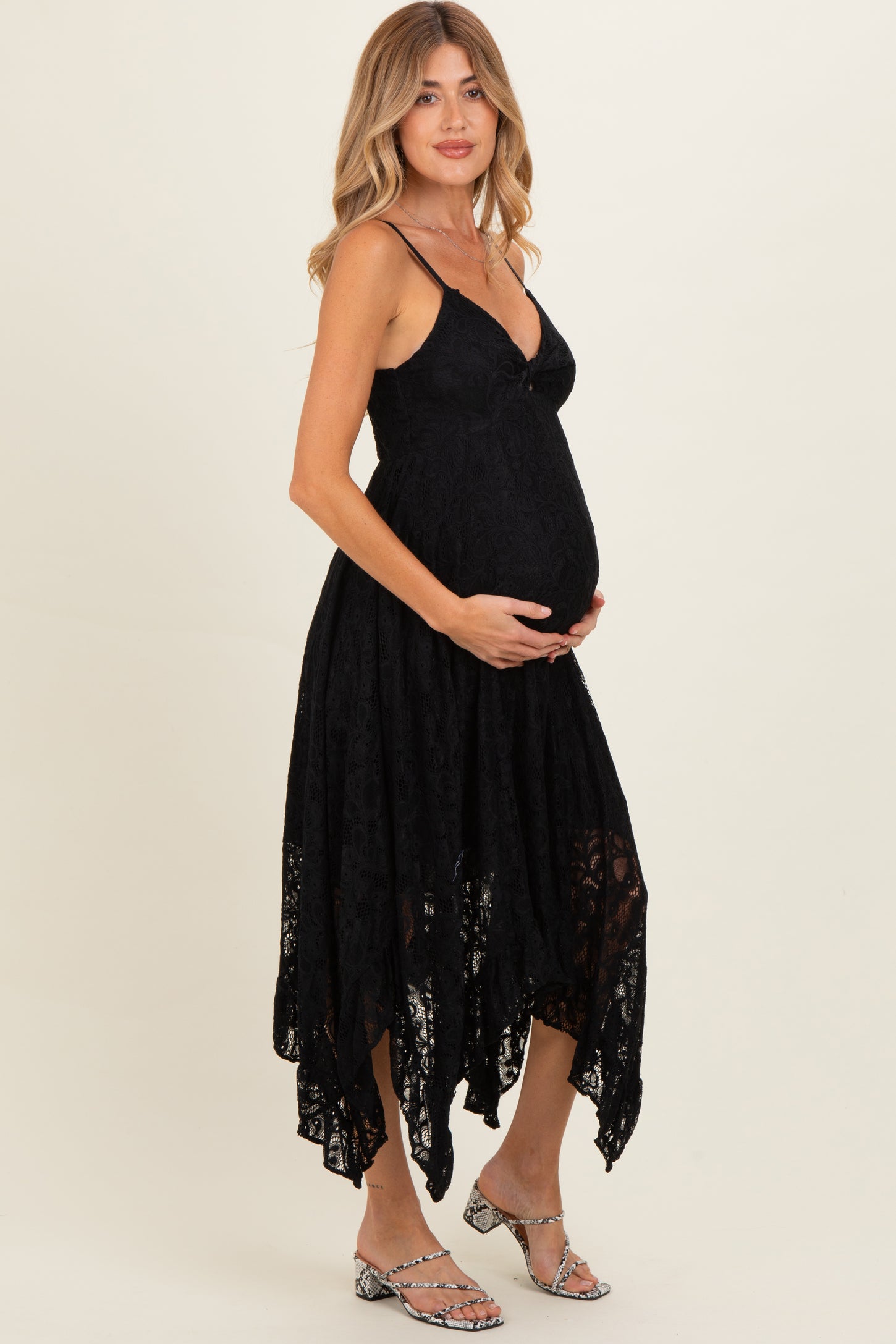 Black Twist Front Lace Maternity Maxi Dress PinkBlush Black Twist Front Lace Maternity Maxi Dress PinkBlush
