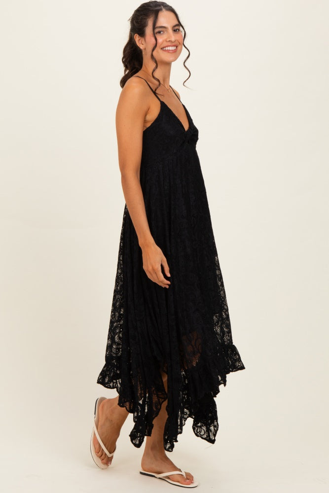 Black Twist Front Lace Maxi Dress