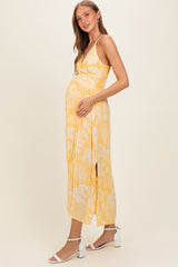 Yellow Floral Twisted Front Maternity Maxi Dress