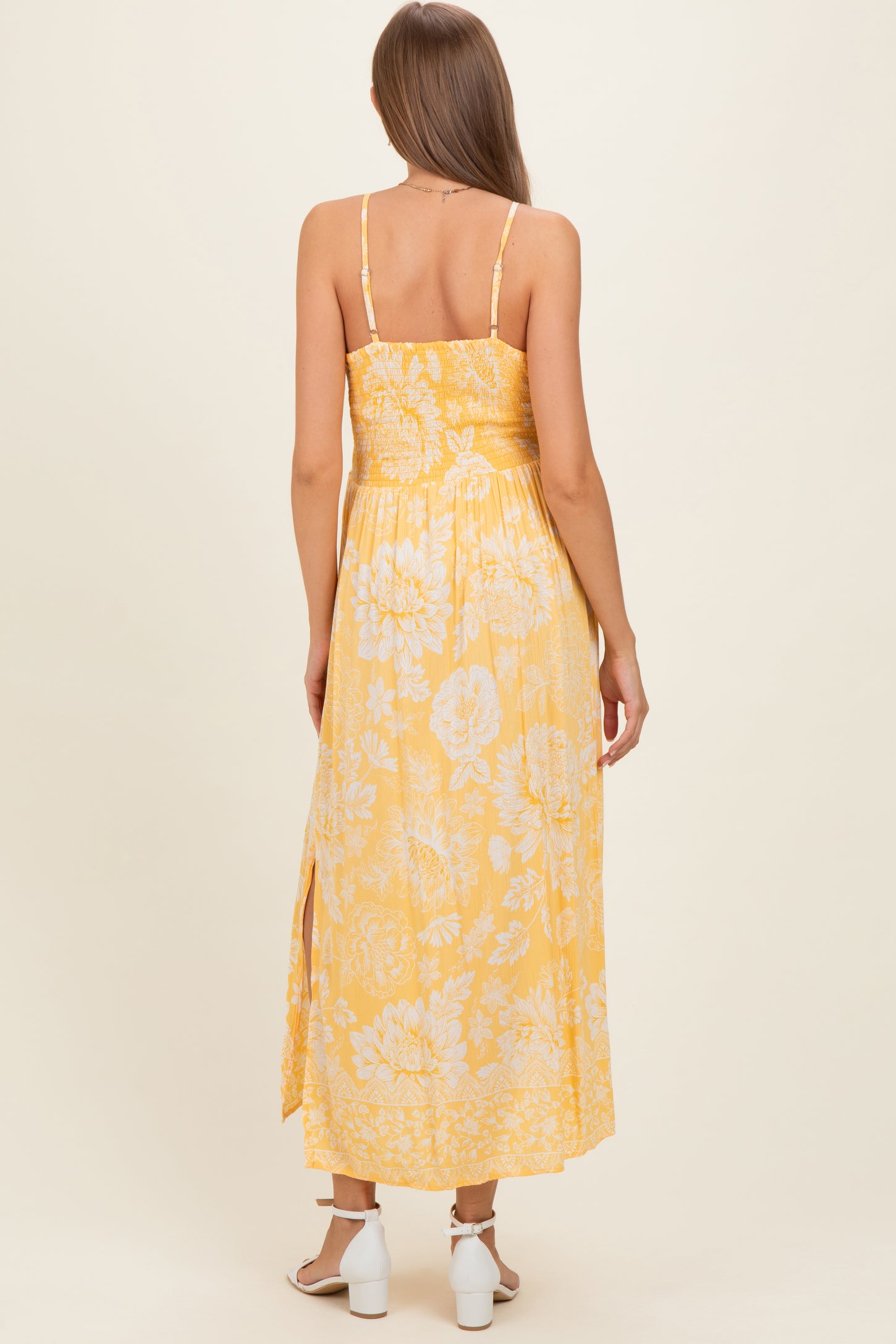 Yellow Floral Twisted Front Maternity Maxi Dress