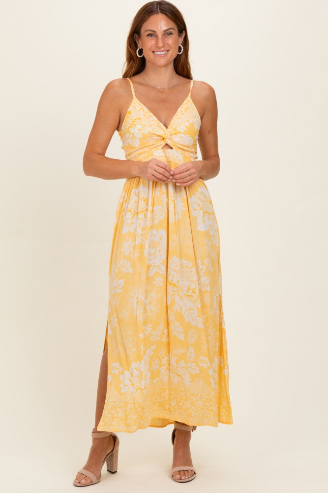Yellow Floral Twisted Front Maxi Dress – PinkBlush