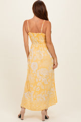 Yellow Floral Twisted Front Maxi Dress