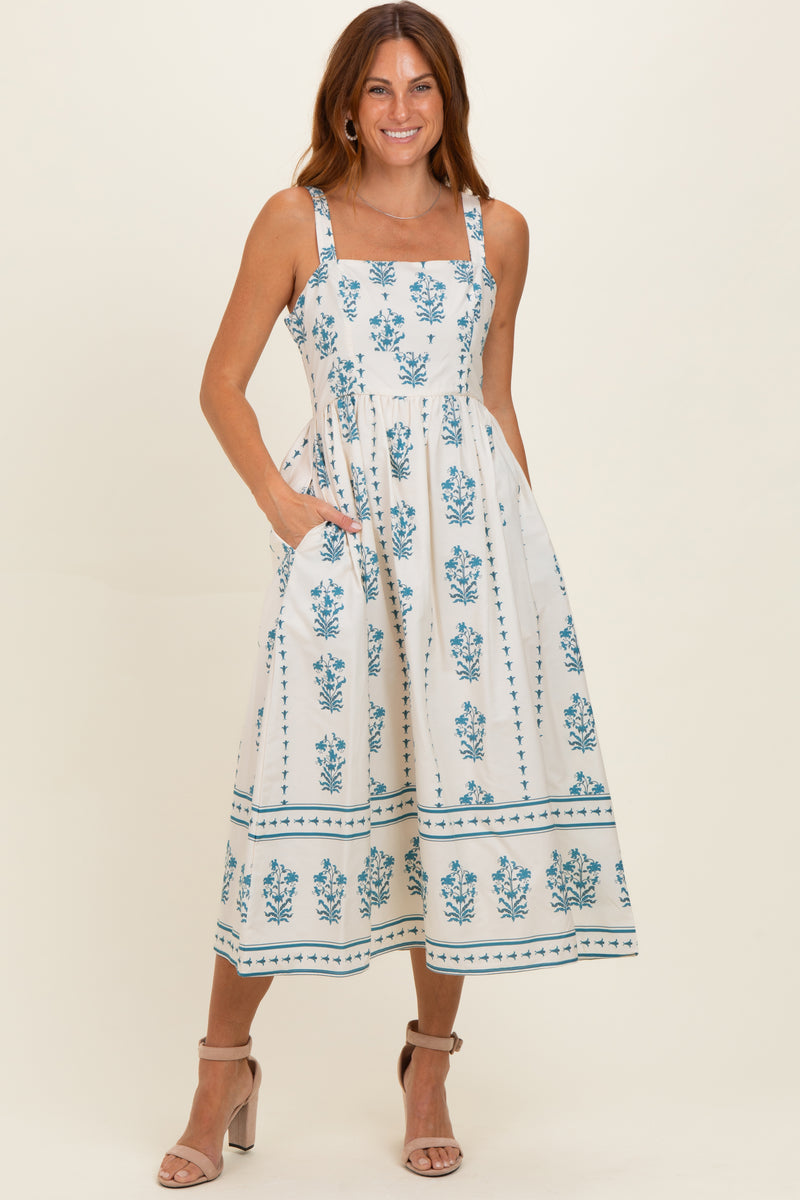 Cream Floral Square Neck Midi Dress Cream Floral Square Neck Midi Dress