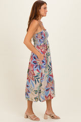 Grey Smocked Cinch Bust Midi Dress