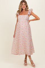 Blush Floral Ruffle Strap Maternity Midi Dress