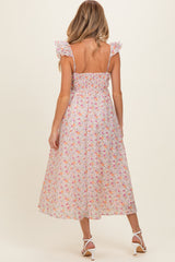 Blush Floral Ruffle Strap Maternity Midi Dress
