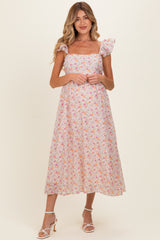 Blush Floral Ruffle Strap Maternity Midi Dress