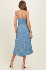 Cornflower V Neck Twist Front Cut Out Side Ruffle Slit Maternity Midi Dress