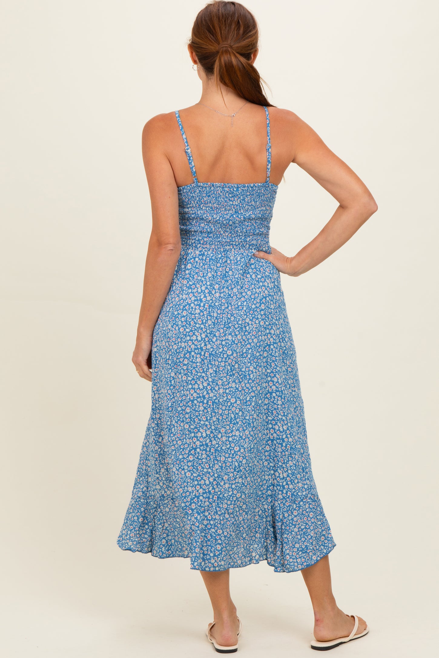 side ruffle midi dress Brown V Neck Twist Front Cut Out Side Ruffle Slit Midi Dress PinkBlush
