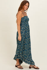 Teal Tie Neck Printed Sundress