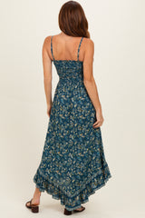 Teal Tie Neck Printed Sundress
