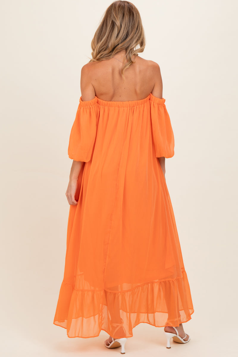 Orange Chiffon Off Shoulder Maternity Maxi Dress – PinkBlush