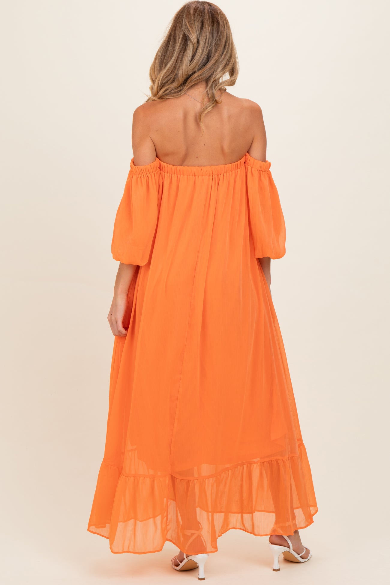 Orange Chiffon Off Shoulder Maternity Maxi Dress – PinkBlush
