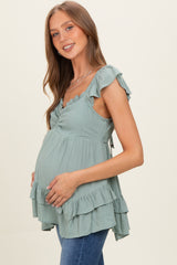 Jade Flutter Sleeve Tie Back Maternity Babydoll Top