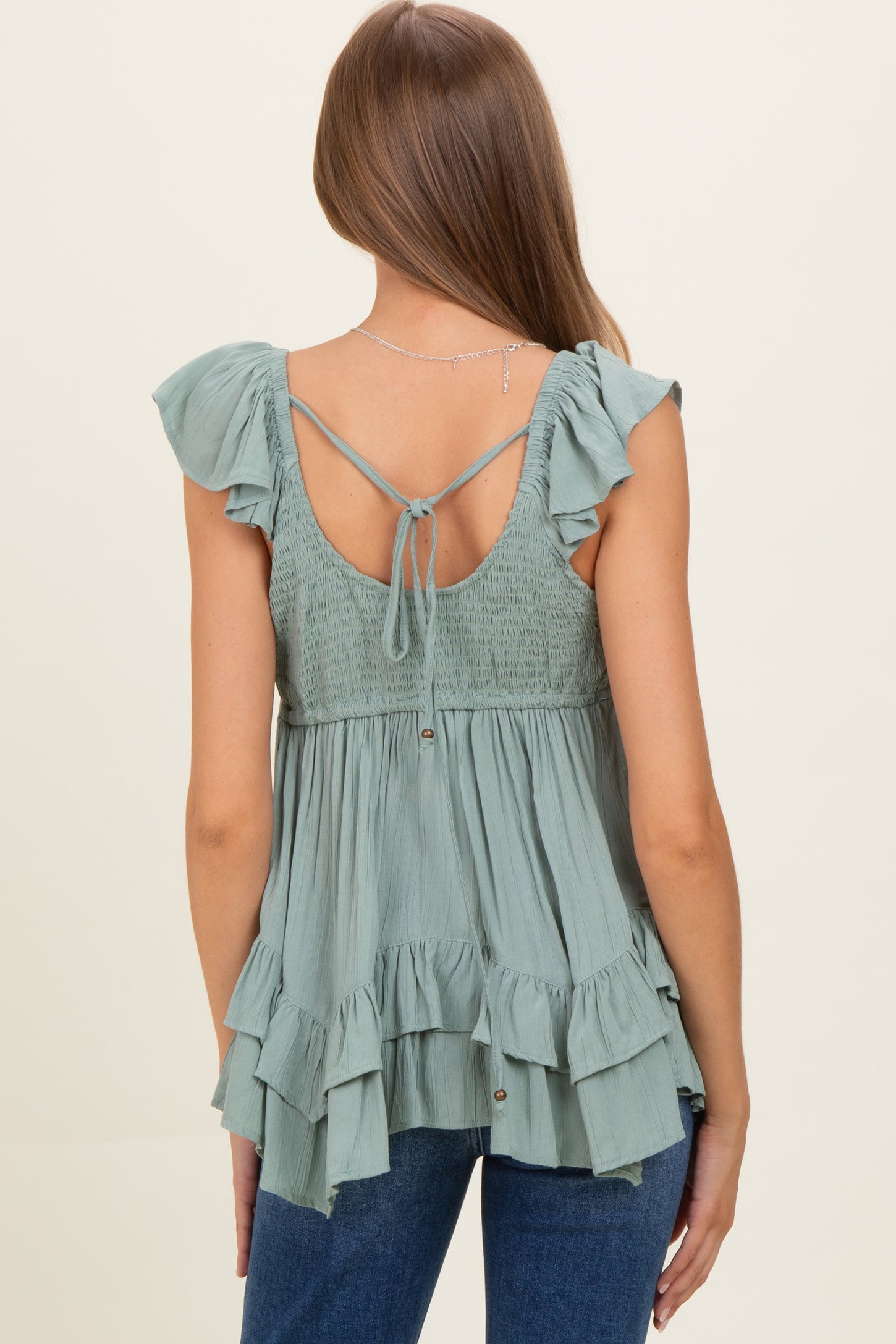 Jade Flutter Sleeve Tie Back Maternity Babydoll Top