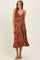 Brown V Neck Twist Front Cut Out Side Ruffle Slit Maternity Midi Dress