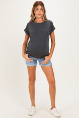 Light Blue Raw Edge Cuffed Maternity Denim Shorts