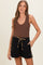 Black Leopard Print Side Stripe Maternity Shorts