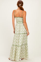 Green Printed Smocked Maxi Dress