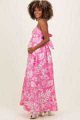 Pink Floral Printed Maternity Maxi Dress