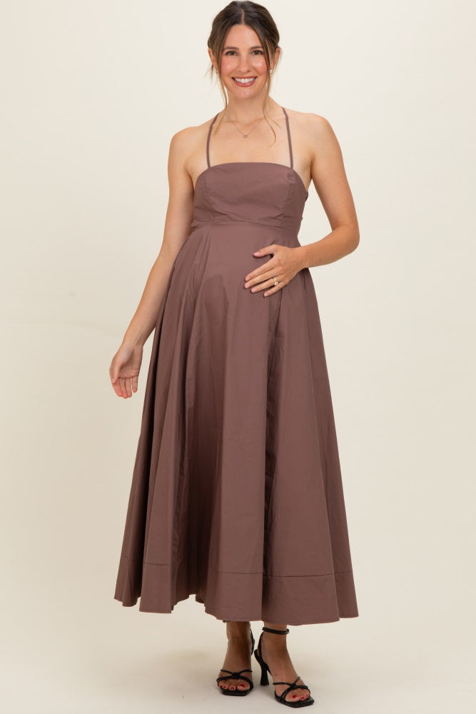 brown pink dress Brown Midi Maternity Dress – PinkBlush