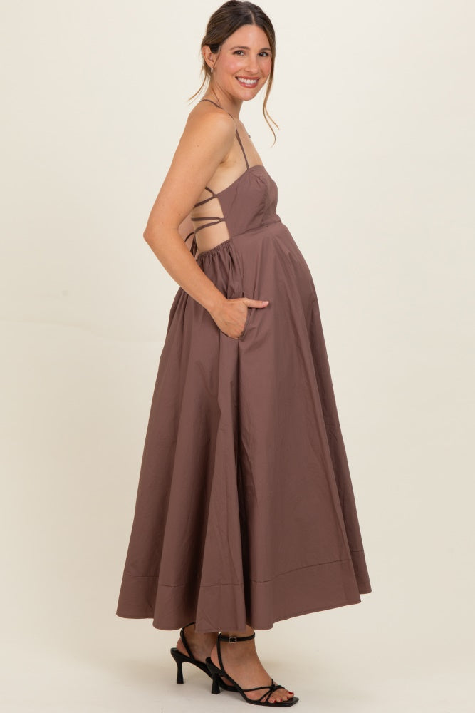 Brown Midi Maternity Dress
