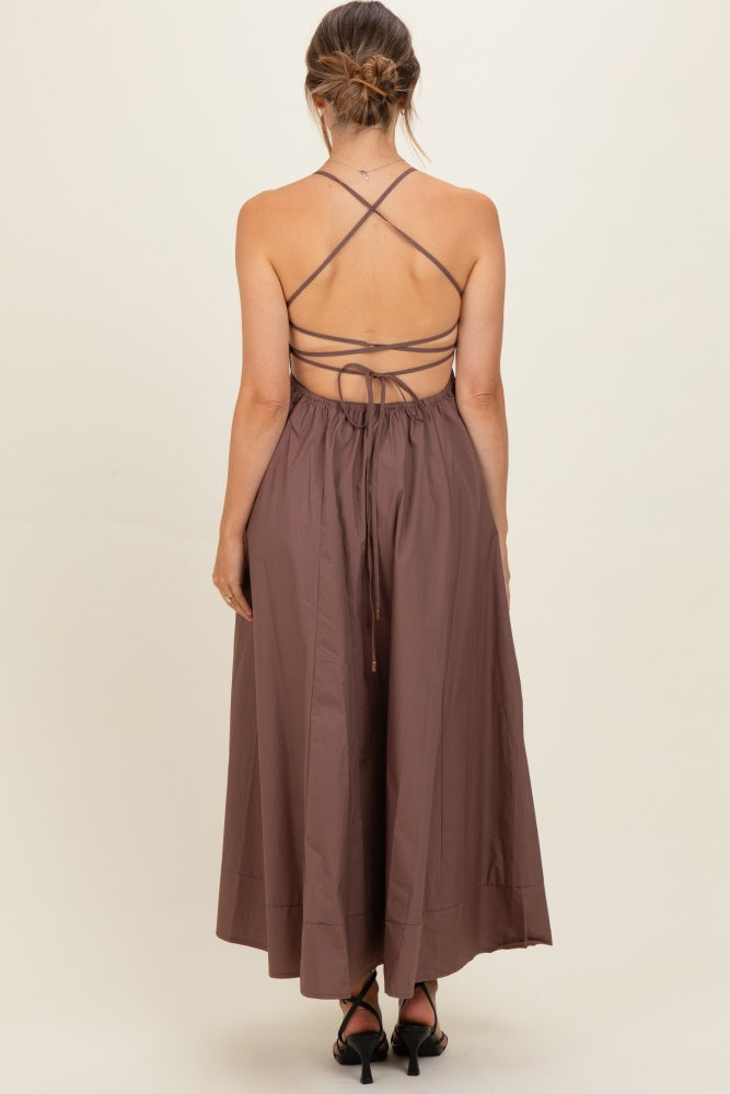 Brown Midi Maternity Dress