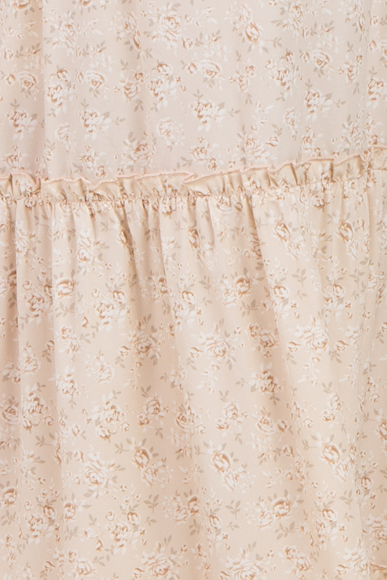 Cream Floral Ruffle Tier Button Detail Maternity Maxi Dress