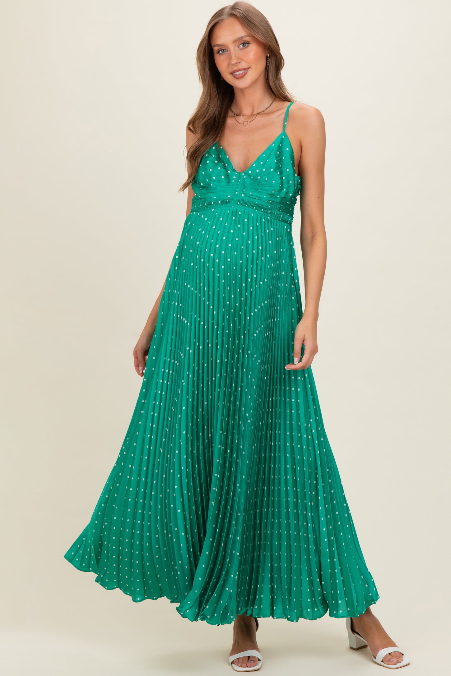 Green Polka Dot Pleated Cutout Maternity Maxi Dress – PinkBlush