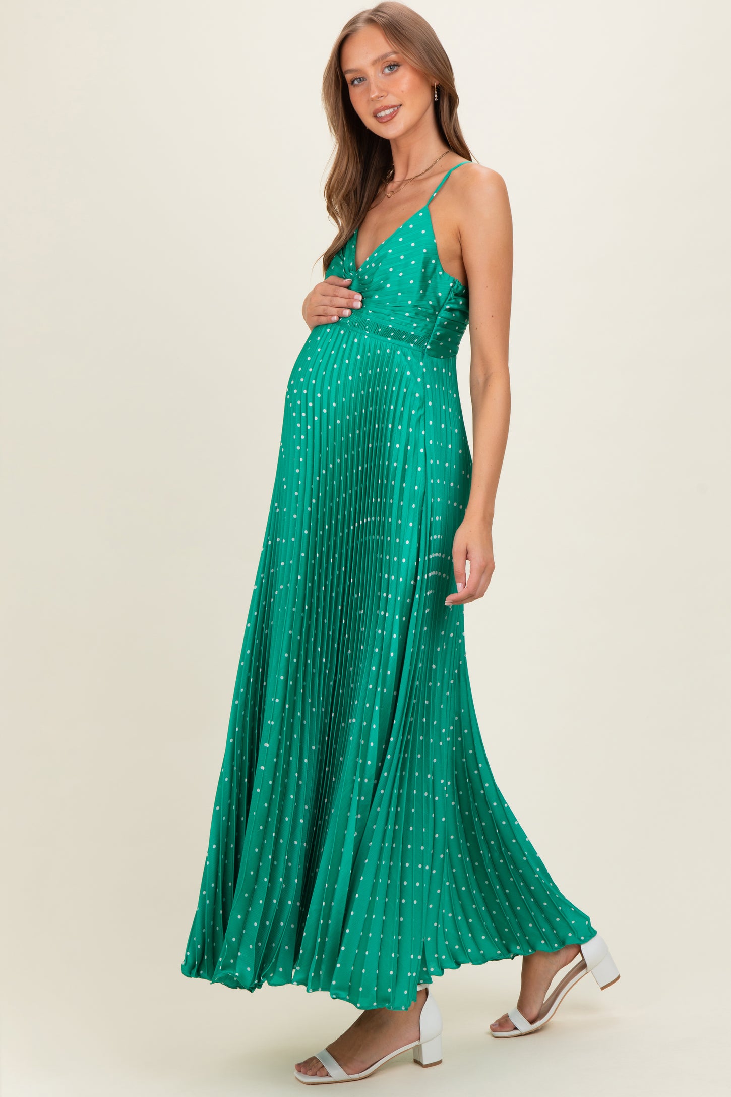 green polka dot maternity dress Harley Halter Neck Satin Maxi Dress in Olive | Luxe Collection