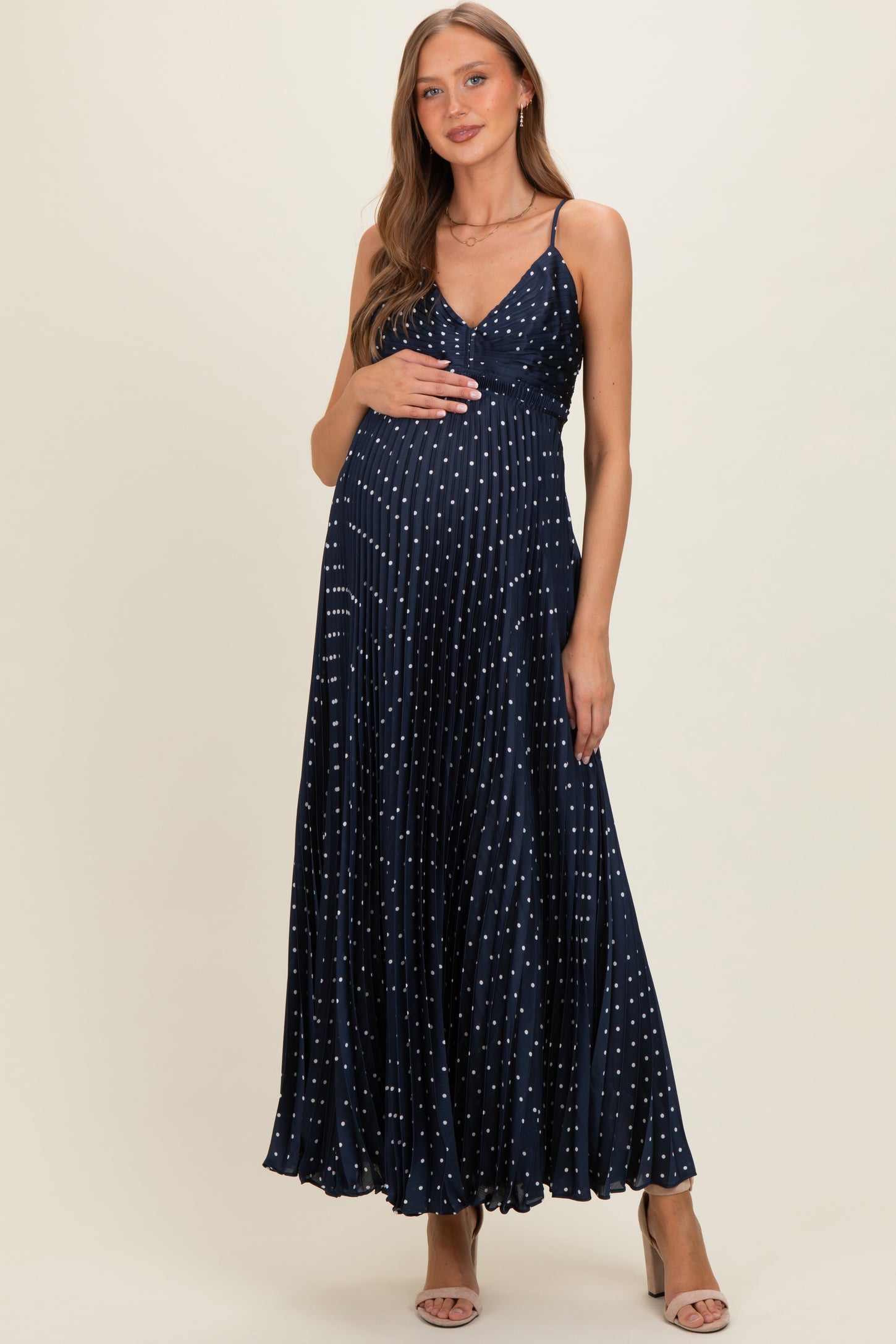 dot pleated maxi dress Petal and Pup Women's Naira Pleated Maxi Dress